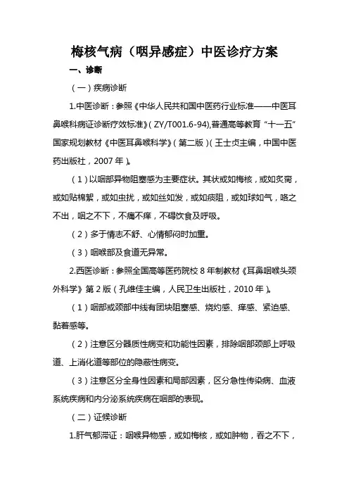 梅核气病(咽异感症)中医诊疗方案