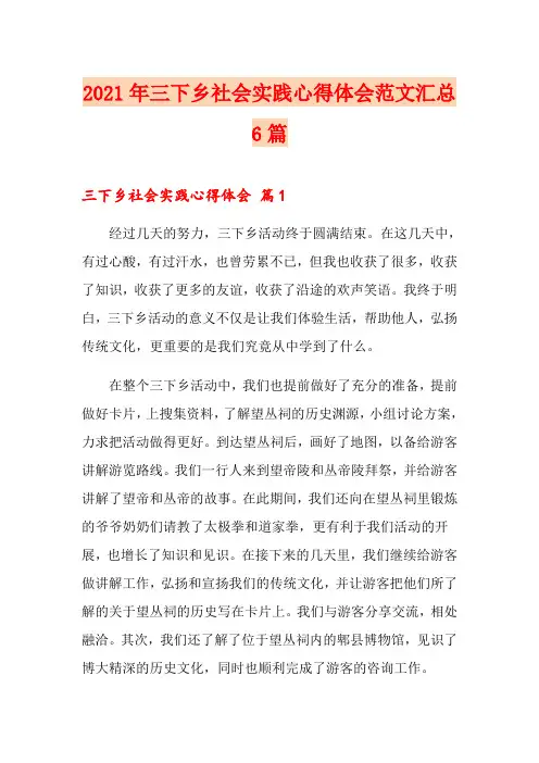 (精选)2021年三下乡社会实践心得体会范文汇总6篇