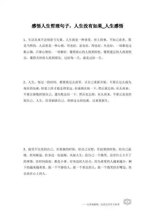 感悟人生哲理句子,人生没有如果_人生感悟