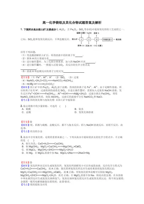 高一化学镁铝及其化合物试题答案及解析
