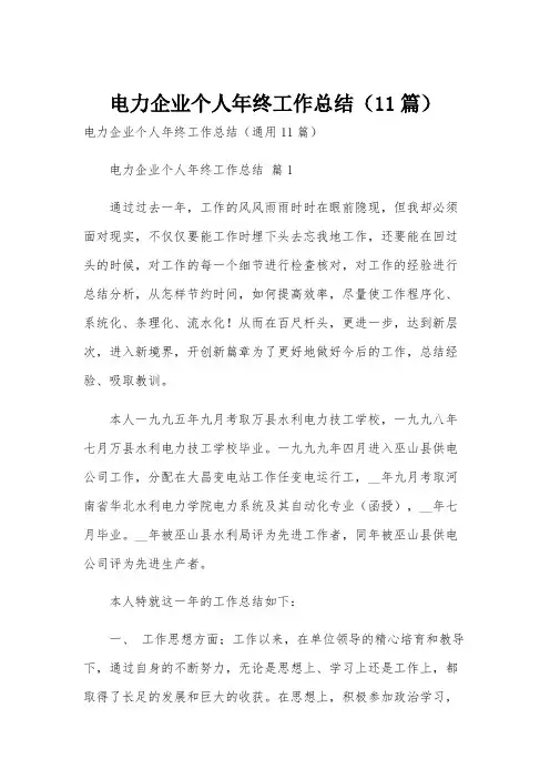 电力企业个人年终工作总结(11篇)
