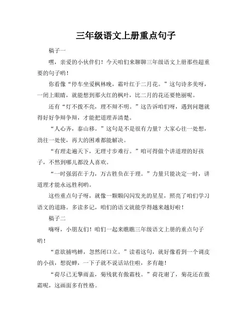 三年级语文上册重点句子