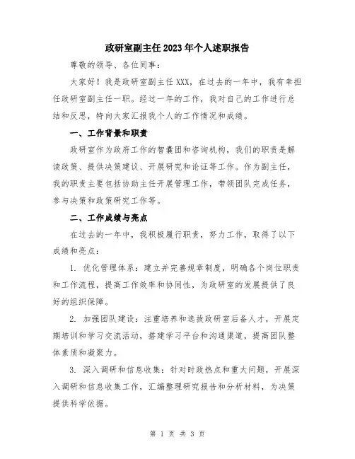 政研室副主任2023年个人述职报告
