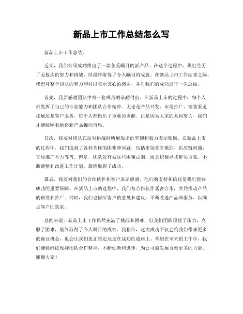 新品上市工作总结怎么写