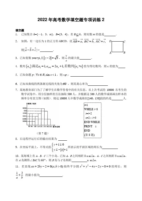 2022年高考数学填空题专项训练2