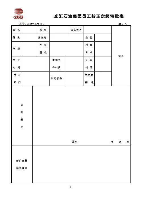 员工转正定级审批表