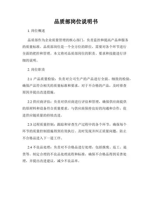 品质部岗位说明书