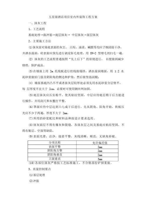 五星级酒店项目室内外装饰工程方案