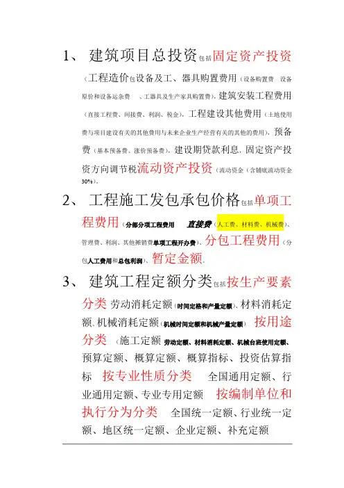 建筑项目总投资包括固定资产投资