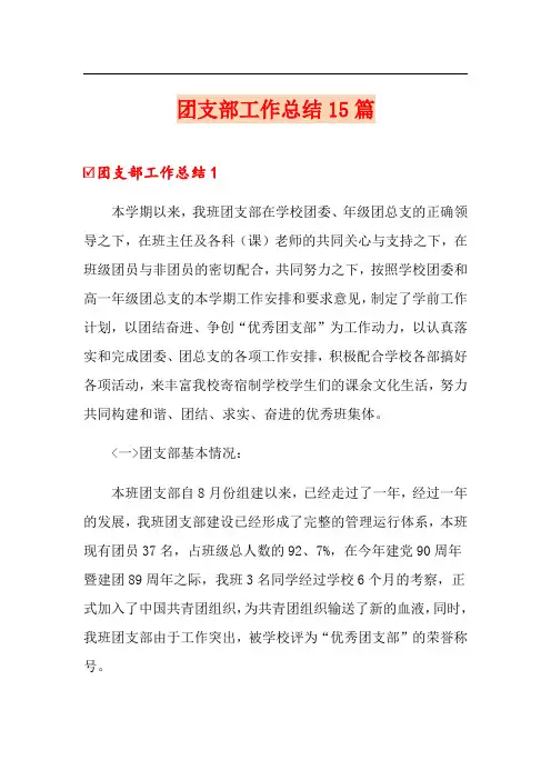 团支部工作总结15篇