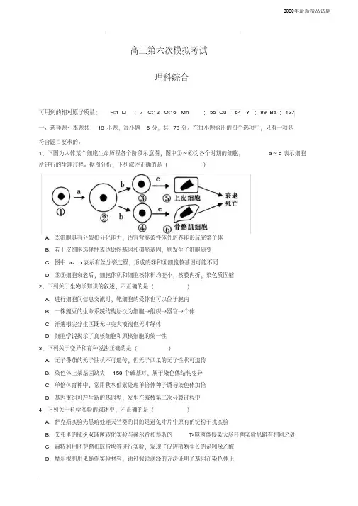 贵州省遵义航天高级中学2020届高三第六次高考模拟考试理科综合试题(含答案)