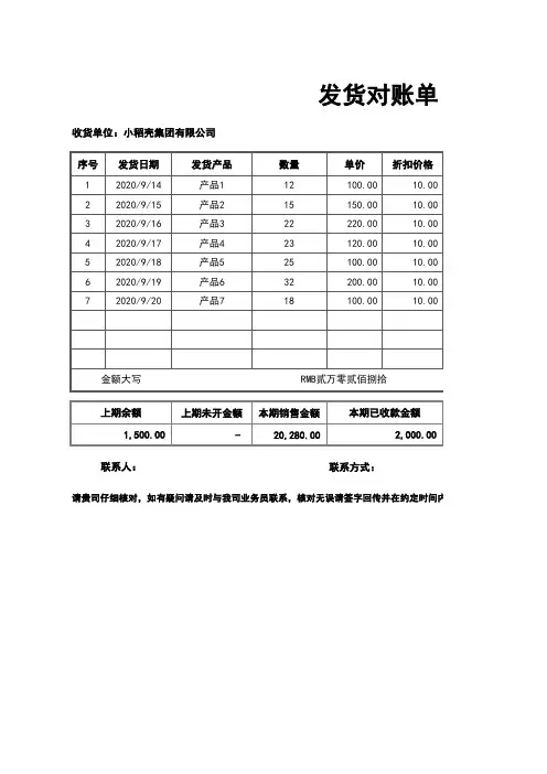 发货往来财务对账单