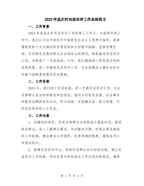 2023年孟庄村双述双评工作总结范文