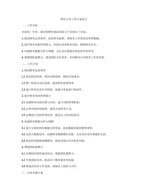 财经人员工作计划范文