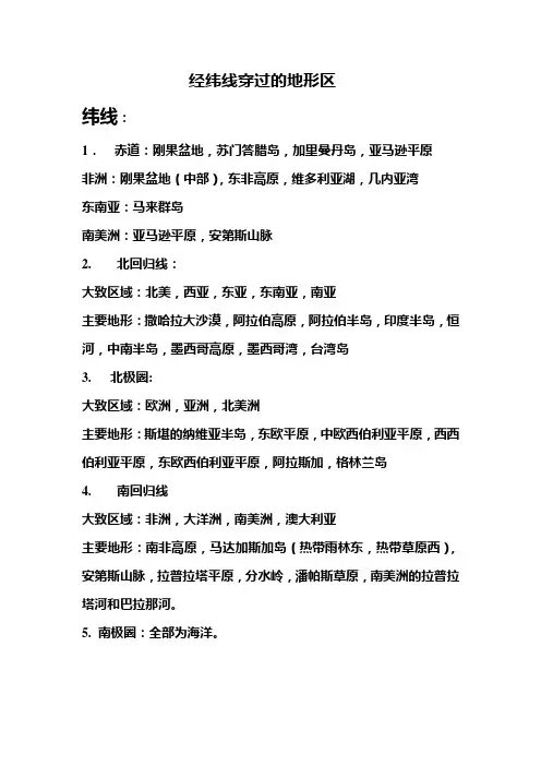 经纬线穿过的主要地形区