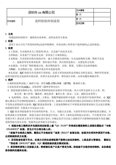 进料检验控制程序