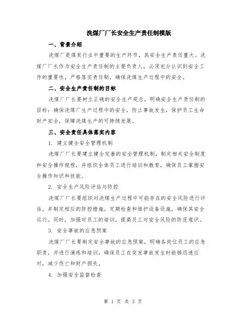洗煤厂厂长安全生产责任制模版