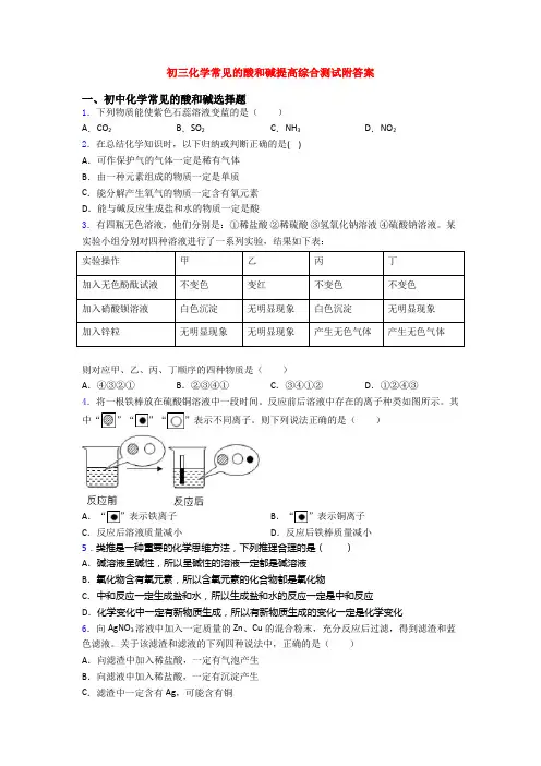 初三化学常见的酸和碱提高综合测试附答案