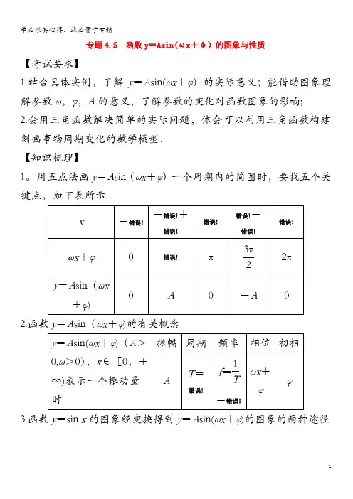 Asin(ωx+φ)的图像与性质练习(含解析)