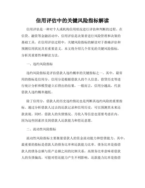 信用评估中的关键风险指标解读