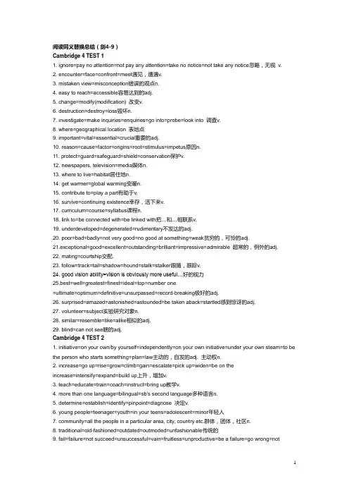 雅思阅读同义替换总结(剑4-9)解析