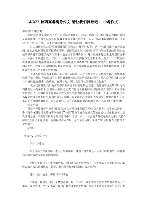 2007陕西高考满分作文_请让我们摔跤吧!_中考作文