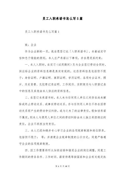 员工入职承诺书怎么写5篇