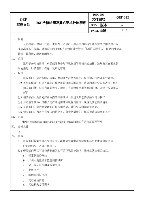 HSF法律法规及其它要求控制程序