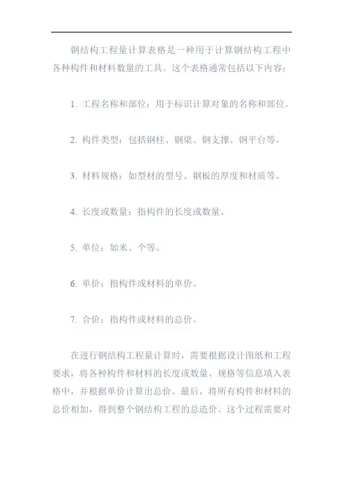 钢结构工程量计算表格