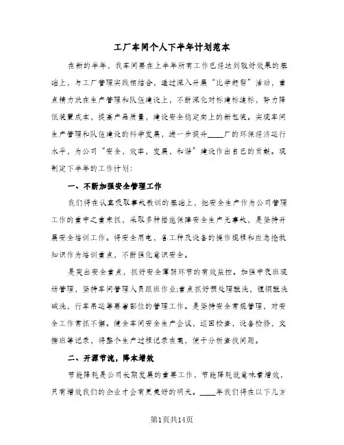 工厂车间个人下半年计划范本(五篇)