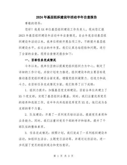 2024年基层组织建设年活动半年自查报告