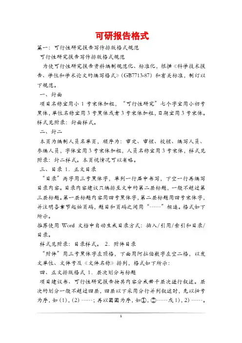 可研报告格式