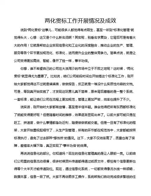 两化贯标工作开展情况及成效