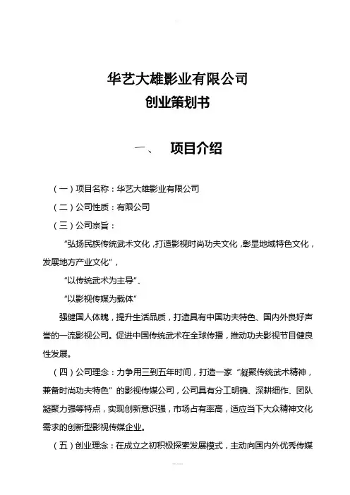 专业影视广告公司策划书