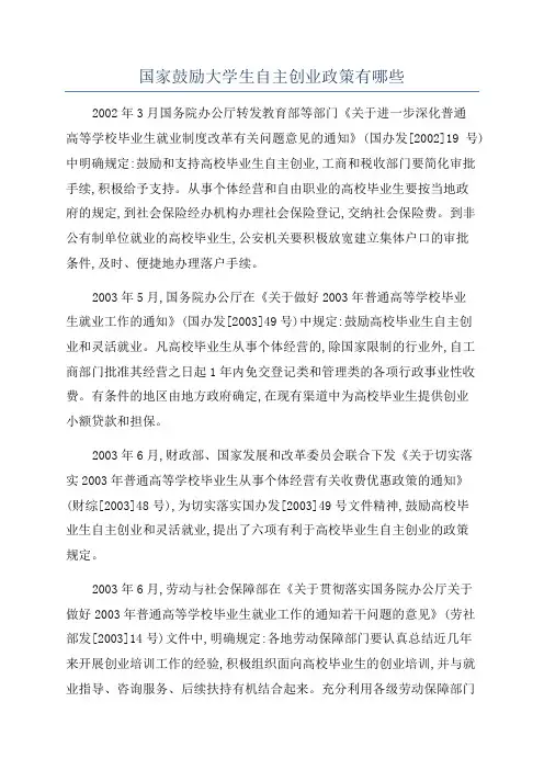 国家鼓励大学生自主创业政策有哪些