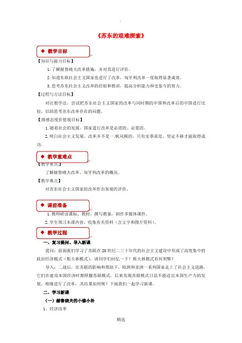 九年级历史下册 12 苏东的艰难探索教案 北师大版