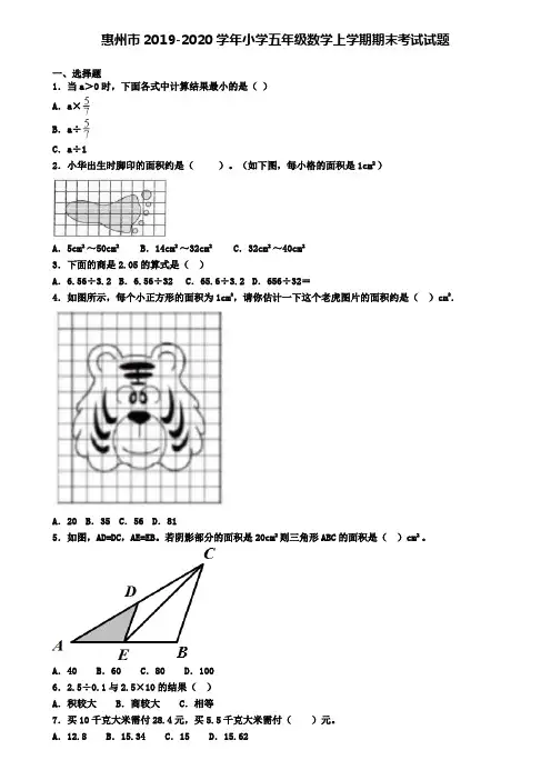 惠州市2019-2020学年小学五年级数学上学期期末考试试题
