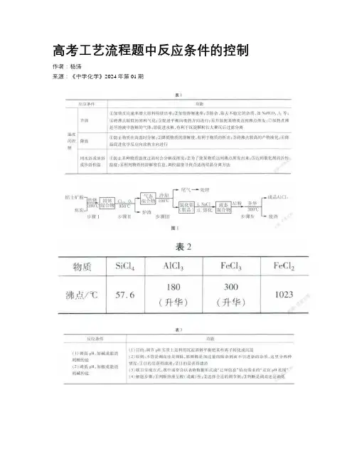 高考工艺流程题中反应条件的控制