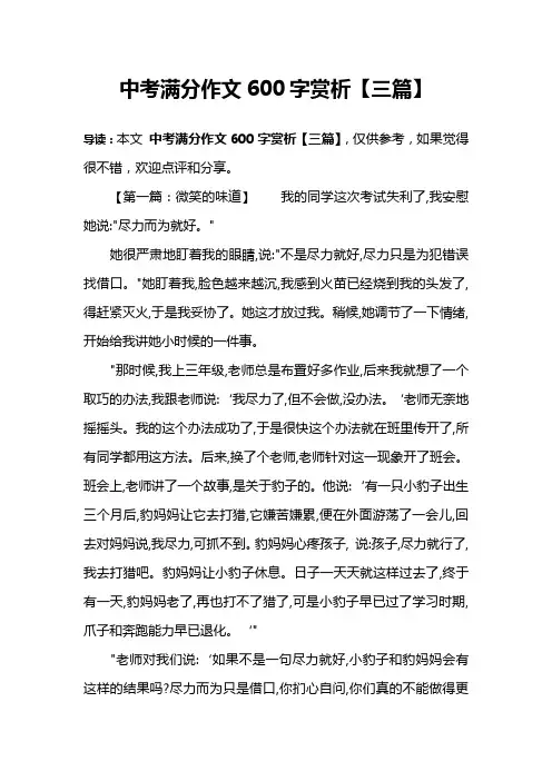 中考满分作文600字赏析【三篇】