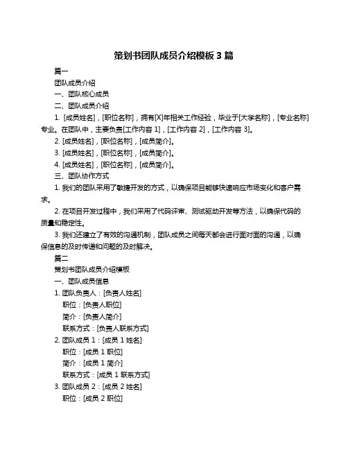 策划书团队成员介绍模板3篇