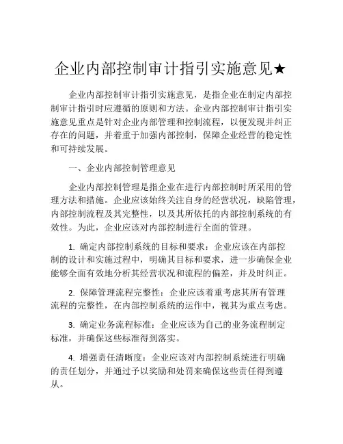 企业内部控制审计指引实施意见★