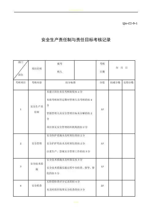 安全生产责任制与责任目标考核记录