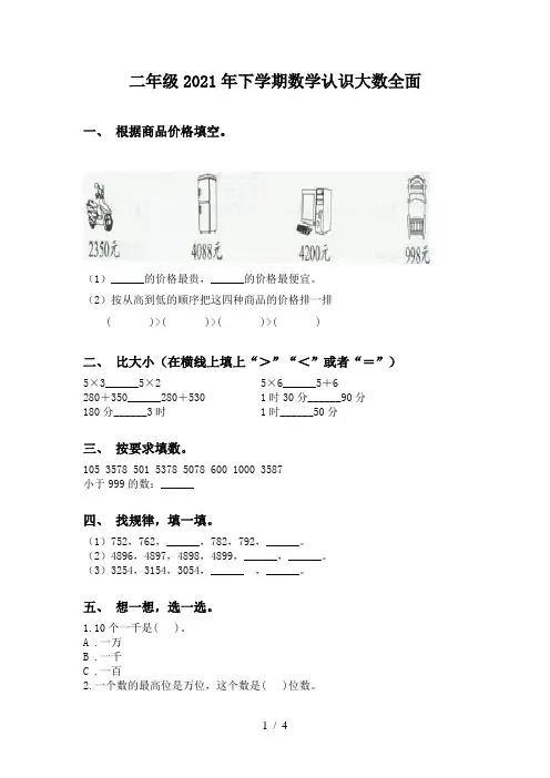 二年级2021年下学期数学认识大数全面