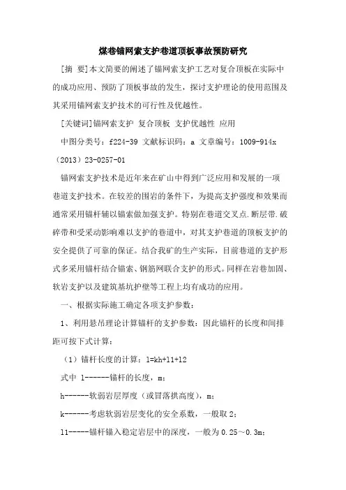 煤巷锚网索支护巷道顶板事故预防研究