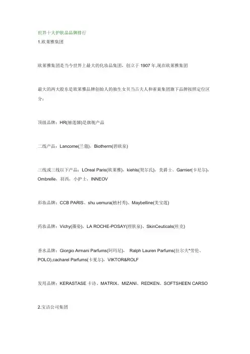 世界十大护肤品品牌排行