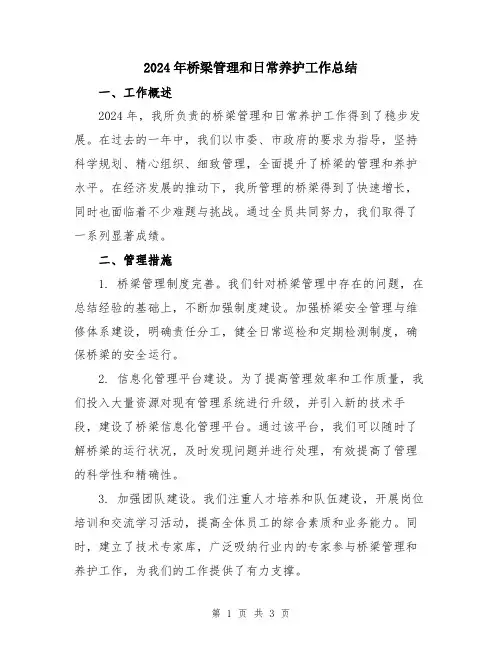 2024年桥梁管理和日常养护工作总结