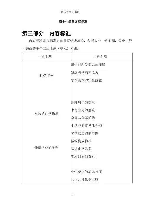 初中化学新课程标准