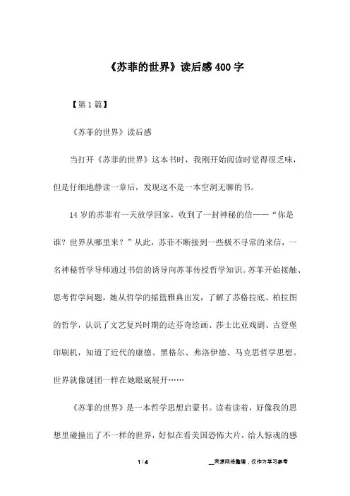 《苏菲的世界》读后感400字