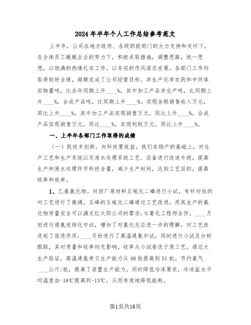 2024年半年个人工作总结参考范文(6篇)
