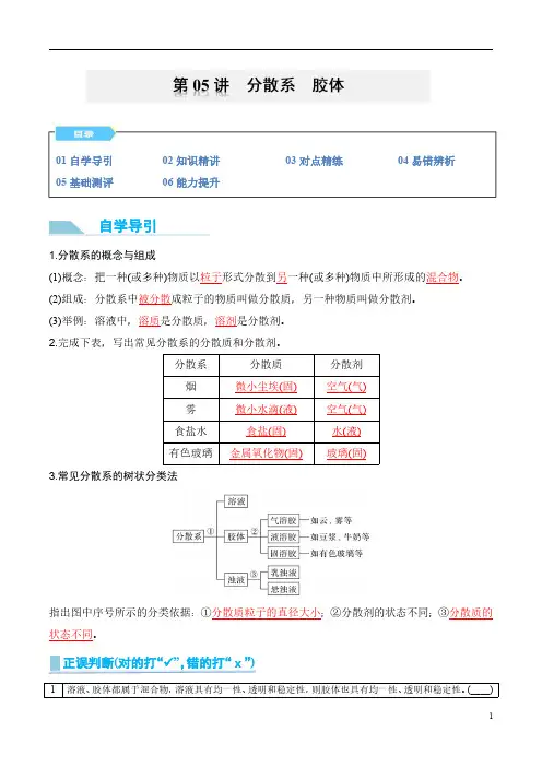 第05讲 分散系  胶体-2024年初升高化学衔接讲义(人教版2019)(教师版)